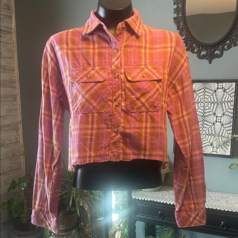 Wild Fable Purple and brown Plaid Crop Top